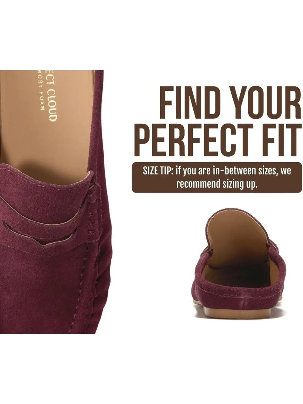 🆕Women's Burgundy Genuine Leather Penny Loafers Mules with Memory Foam Insole